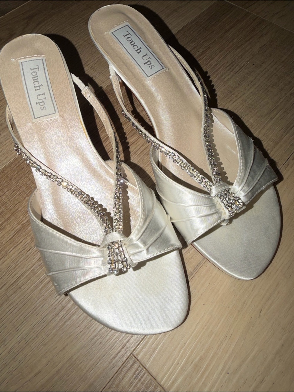 Touch Ups Ivory Champagne Satin Beaded Slingback Heels
